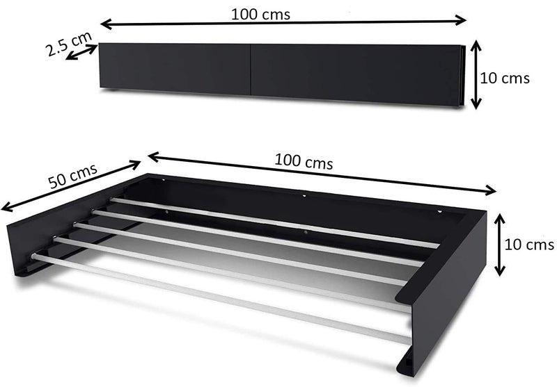Rainbow Drywell Fold & Hide Metal Rust Free Clothes Drying Rack - Wall Mounting | Folding Collapsible Space Saver Cloth Drying Stand for Drying Color - Black (100 cms x 5 Pipes) - Image 2