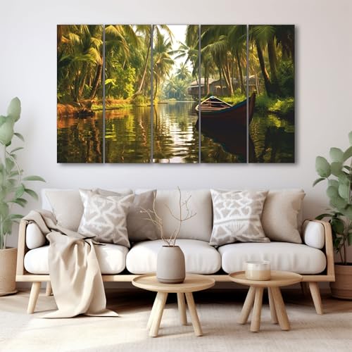 The Castle Decor Kerala backwaters painting with frame 5 Big Size (27x48) Wall Art for living room,Bedroom,Drawing room,Hotels-Digital Painting - Image 3