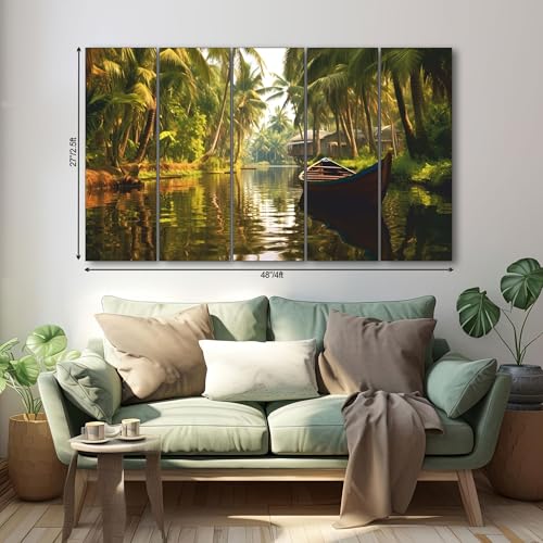 The Castle Decor Kerala backwaters painting with frame 5 Big Size (27x48) Wall Art for living room,Bedroom,Drawing room,Hotels-Digital Painting - Image 2