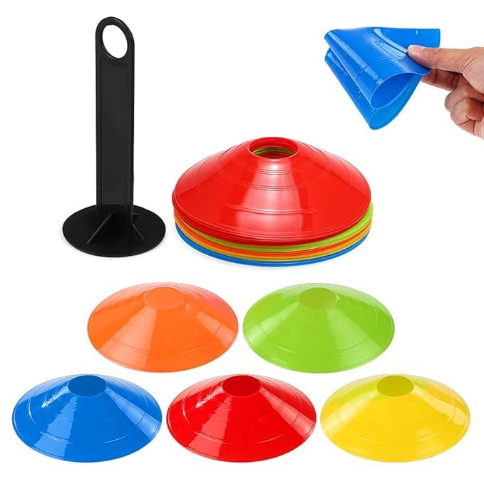 CRAZX Disc Soccer Cones – Set of 50 Training Marker Cones for Soccer, Football, Sports, Agility Drills, Field Markers – Durable Plastic, Flexible, Stackable with Carry Holder for Coaches & Athletes (30) - Image 2