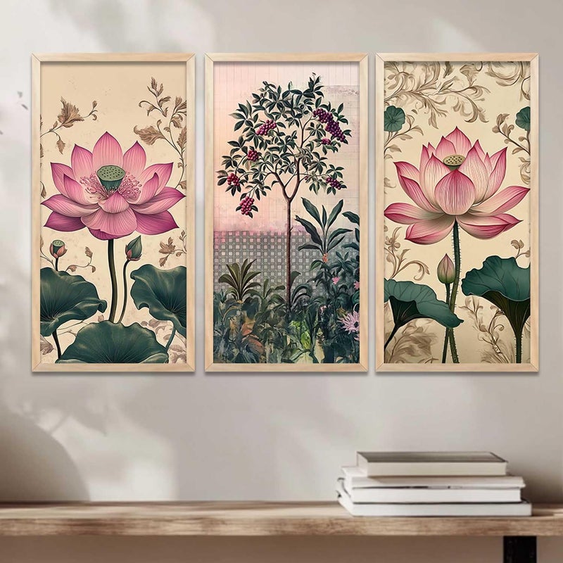 kotart Madhubani Art Wall Painting Traditional Home Decoration With Frame For Living Room Bed Room Hotel Wall Decor Digital Reprint Engineered Wood Set of 3 Art 8 10X19 inch Framed - Image 1
