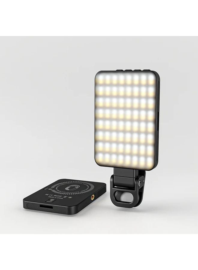 Black Rechargeable LED Ring Light Magnetic Attachment 3 Modes USB 2000mAh Battery Android - Image 1