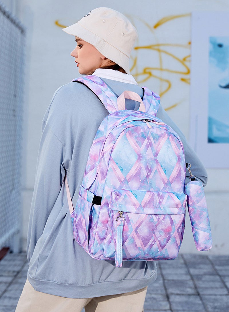 Moovant 3-Piece Printed Travel Backpack Set, Student Schoolbag Set, Backpack + Lunch Bag + Pen Case, USB Waterproof Backpack, 15.6" Laptop Backpack  - Image 3