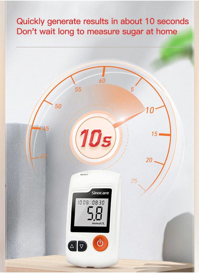 SINOCARE - Blood Glucose Monitor Kit,50 Strips, 50 Lancets, and 1 Large Screen Meter for High Accuracy, Code-Free Blood Sugar Testing - Image 1