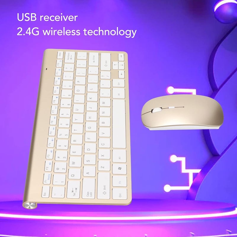 Yechiry Wireless Keyboard Mouse Set, Mouse and Keyboard Combo with Mute Button & UV Coated Keycaps, 2.4G USB Ergonomic for Desktop Computers Mobile Devices Tablet Computers (Golden) - Image 3