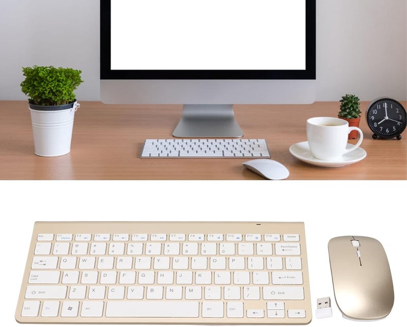 Yechiry Wireless Keyboard Mouse Set, Mouse and Keyboard Combo with Mute Button & UV Coated Keycaps, 2.4G USB Ergonomic for Desktop Computers Mobile Devices Tablet Computers (Golden) - Image 5