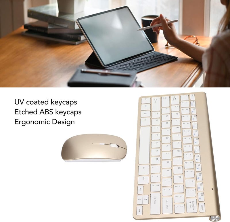Yechiry Wireless Keyboard Mouse Set, Mouse and Keyboard Combo with Mute Button & UV Coated Keycaps, 2.4G USB Ergonomic for Desktop Computers Mobile Devices Tablet Computers (Golden) - Image 4