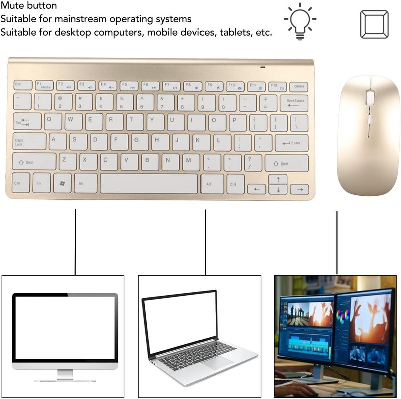 Yechiry Wireless Keyboard Mouse Set, Mouse and Keyboard Combo with Mute Button & UV Coated Keycaps, 2.4G USB Ergonomic for Desktop Computers Mobile Devices Tablet Computers (Golden) - Image 2