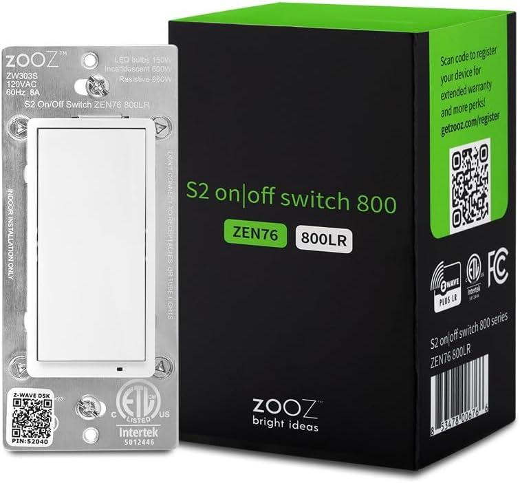 ZOOZ 800 Series Z-Wave Long Range S2 On Off Switch ZEN76 800LR, White | Simple Direct 3-Way and 4-Way Solution (Works with Regular Switches, No Aux Switch Needed) | Z-Wave Hub Required - Image 1