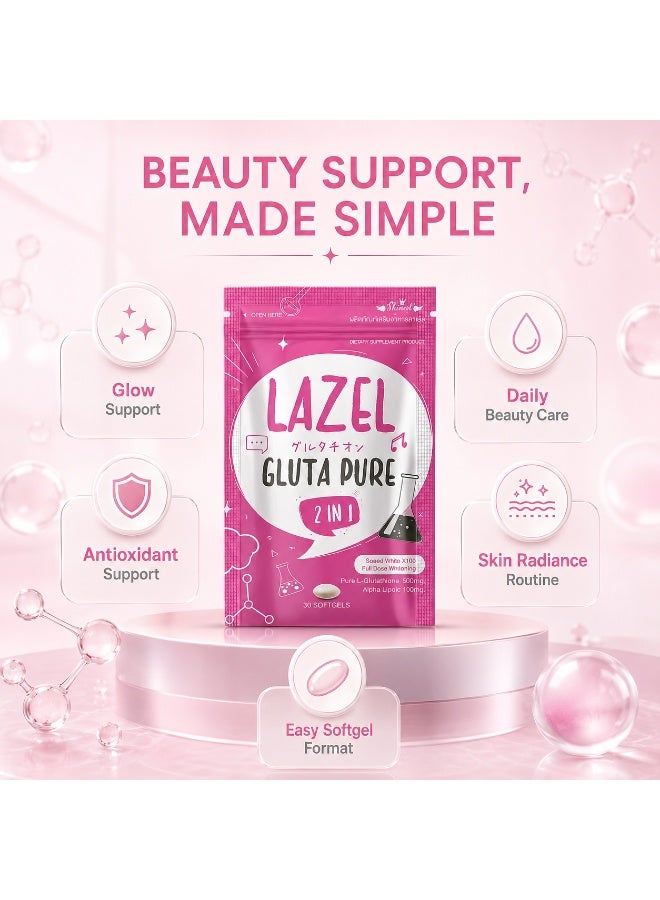 Lazel Gluta Pure 2 In 1 Skin Radiance Softgels With L-Glutathione 500mg & Alpha Lipoic Acid 100mg, 30 Softgels - Image 3