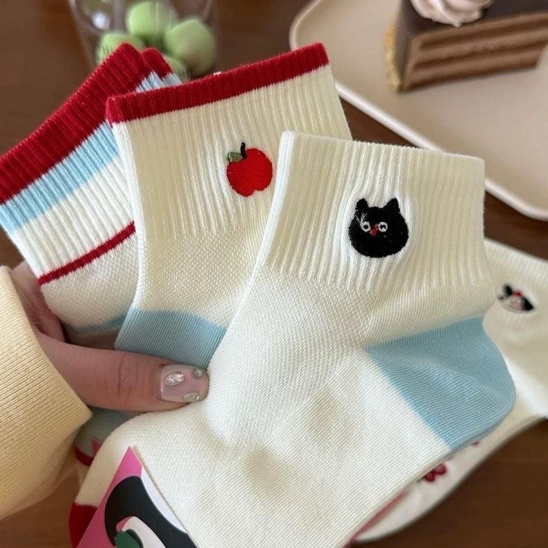 Spring and Summer All-match Thin Korean Style Mesh Sports Socks Ins Trendy Cartoon Low-top Short Tube White Loving Socks for Children wide bar - Image 5