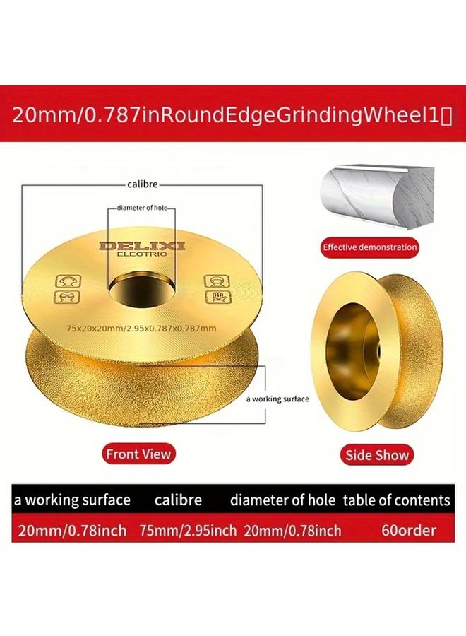 0.79 Inch Round Edging Brazed Grinding Wheel For Tile Diamond Plate Quartz Stone - Image 1