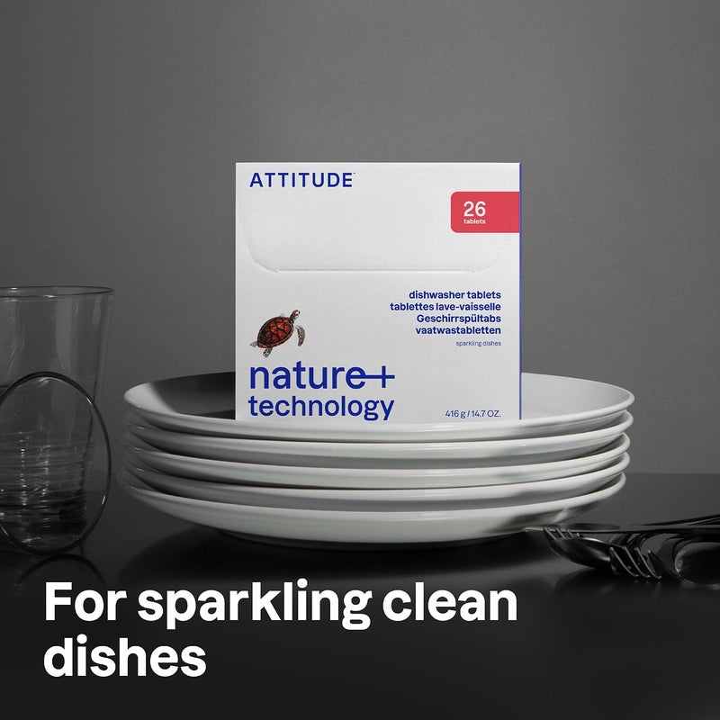 ATTITUDE Water Soluble Dishwasher Tablets, Removes Grime, Stuck-on Dirt and Grease for Sparkling Clean Results, Biodegradable, Vegan and Cruelty-Free, Unscented, 26 Tablets - Image 2