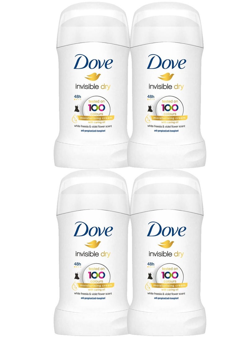Dove Invisible Dry Antiperspirant Deodorant Stick 40 ml Pack of 4 - Image 1