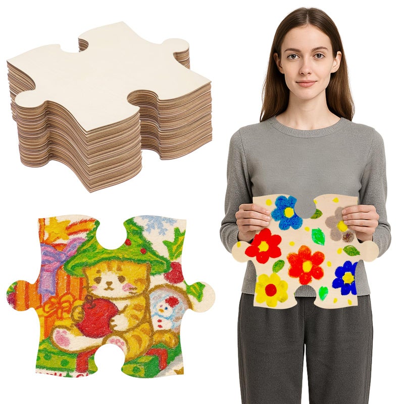 Seenelling 50 Pcs 6x8 Inch Large Blank Wooden Puzzle Pieces for Crafts DIY Make Your Own Puzzle to Draw on Unfinished Large Jigsaw Valentines Day DIY Arts and Crafts Projects and Gift - Image 3