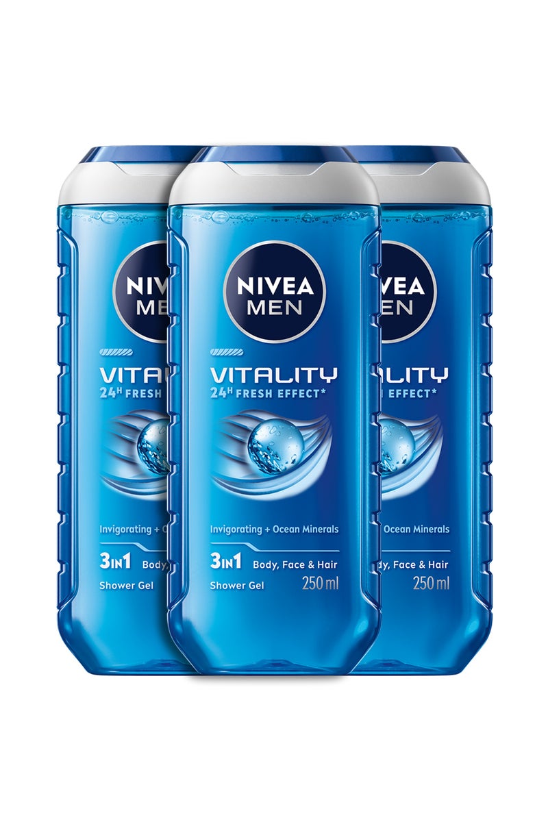 Nivea 3 In 1Vitality Fresh Shower Gel Masculine Scent Pack Of 3 - Image 1