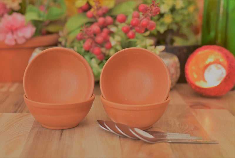 SHRIYAM CRAFT Shriyam Clay Sweet Bowels / Katori/Serving Bowl/Earthenware Bowl for Serving Curd, Vegetables Set of 4 with Spoon (4) Pack of 4 - Image 2