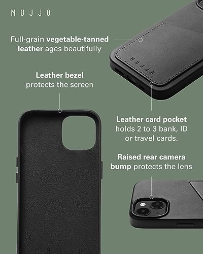 Mujjo Leather Wallet Phone Case - Fits iPhones 14 and 13 - Premium European Leather Case with Card Pocket - Enhanced Phone & Camera Lens Protection - Crafted with Recycled Material - Slim Profile - Image 2