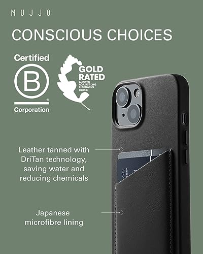 Mujjo Leather Wallet Phone Case - Fits iPhones 14 and 13 - Premium European Leather Case with Card Pocket - Enhanced Phone & Camera Lens Protection - Crafted with Recycled Material - Slim Profile - Image 3