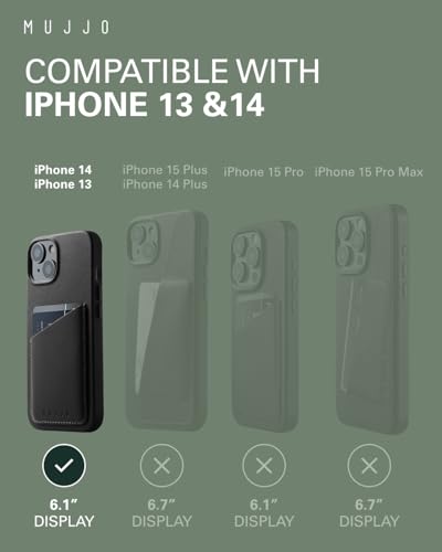 Mujjo Leather Wallet Phone Case - Fits iPhones 14 and 13 - Premium European Leather Case with Card Pocket - Enhanced Phone & Camera Lens Protection - Crafted with Recycled Material - Slim Profile - Image 4
