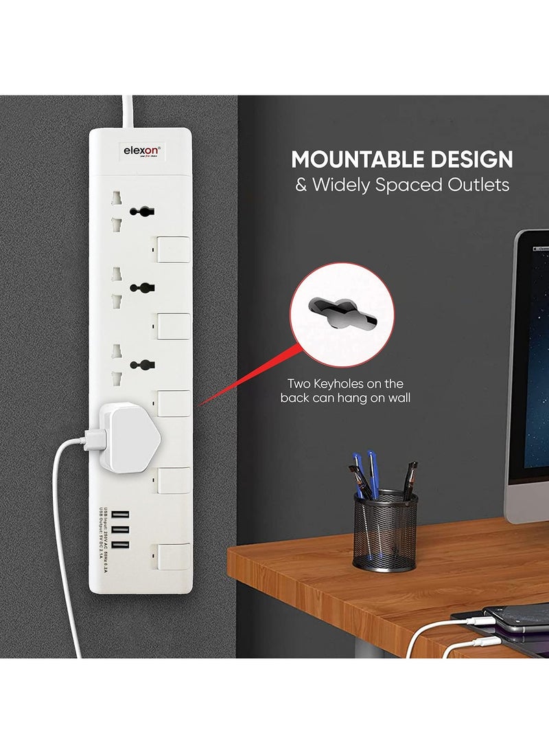 elexon - 4 Way Power Extension Socket With Usb Port 13A 2 Meter - Image 1