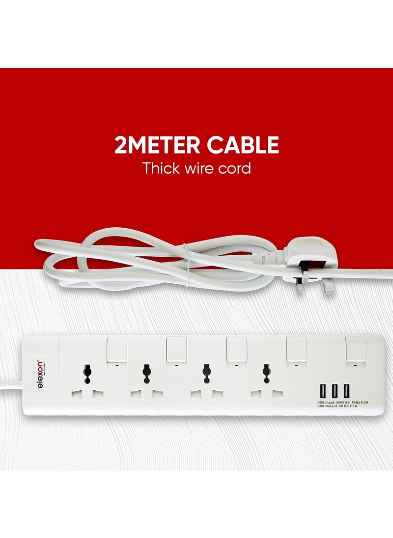 elexon - 4 Way Power Extension Socket With Usb Port 13A 2 Meter - Image 1
