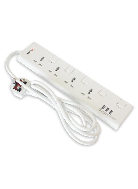 4 Way Power Extension Socket With Usb Port 13A 2 Meter