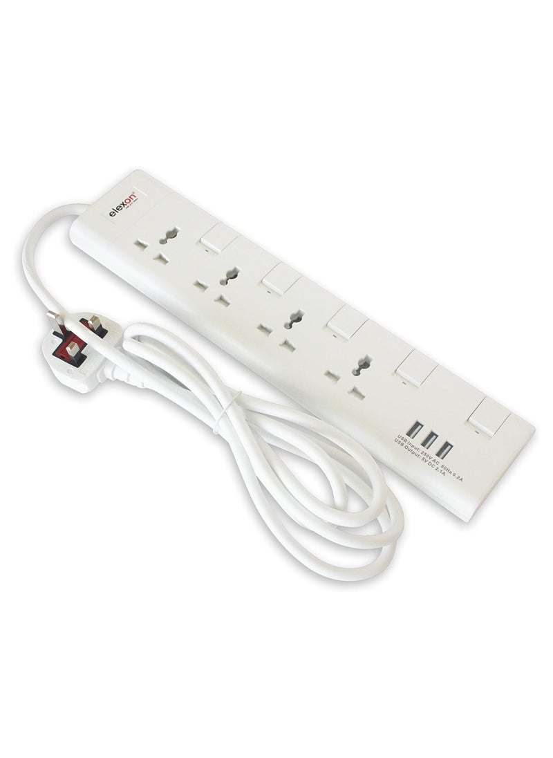 elexon - 4 Way Power Extension Socket With Usb Port 13A 2 Meter - Image 1