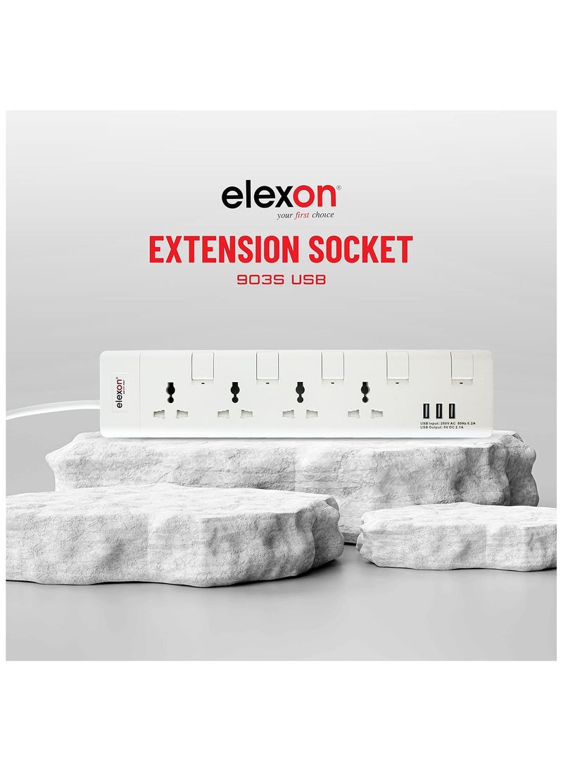 elexon - 4 Way Power Extension Socket With Usb Port 13A 2 Meter - Image 1