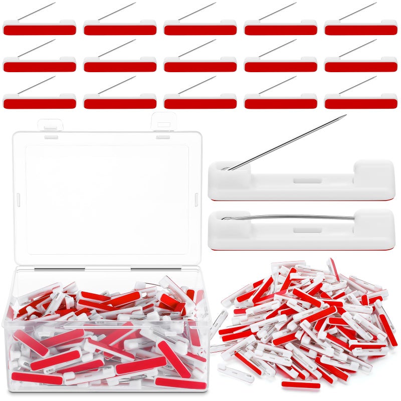 Solsew 200 Pcs White Safety Bar Pins with Adhesive 1.46 Inch Name Tag Pins with Plastic Box Rectangle Adhesive Name Badge Backs for ID Badge Crafting Parts Clothes - Image 1
