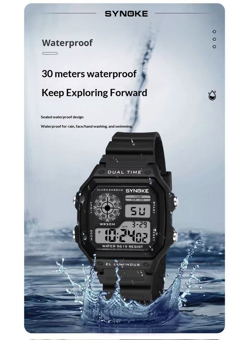 ساينوك ساعة رقمية مربعة للرجال من SYNOKE بإضاءة ليلية ومقاومة للماء بتصميم رياضي كلاسيكي وعصري - Image 2
