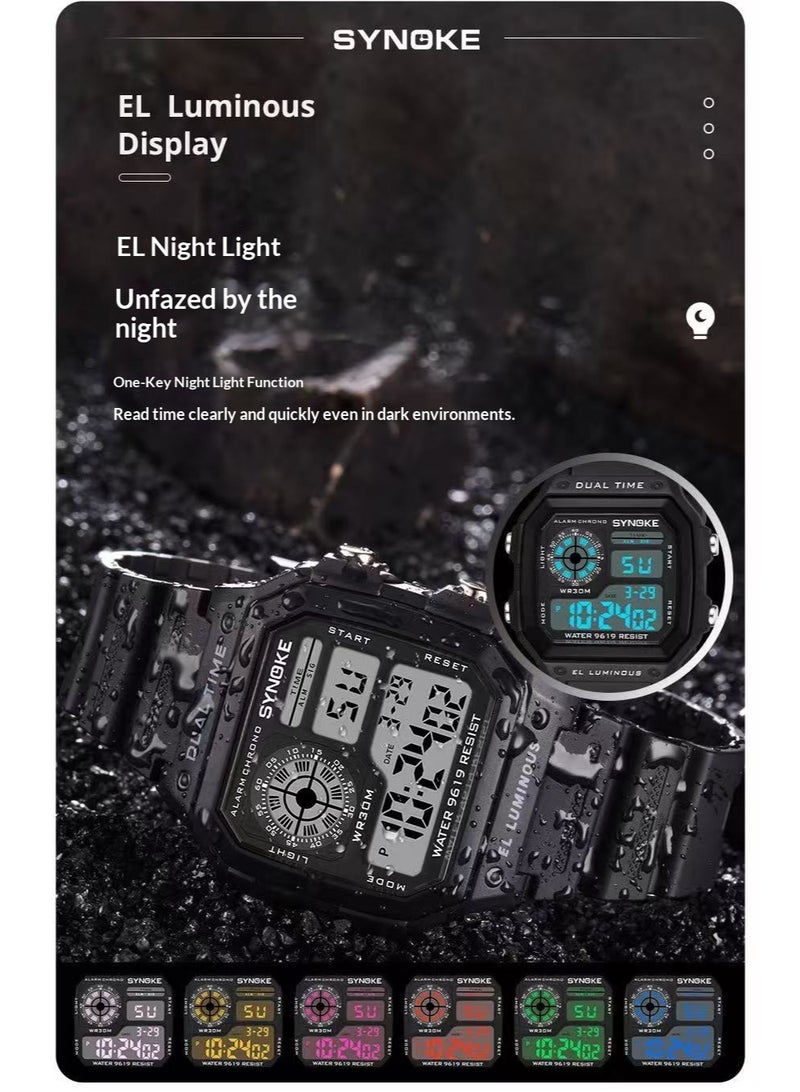 ساينوك ساعة رقمية مربعة للرجال من SYNOKE بإضاءة ليلية ومقاومة للماء بتصميم رياضي كلاسيكي وعصري - Image 4