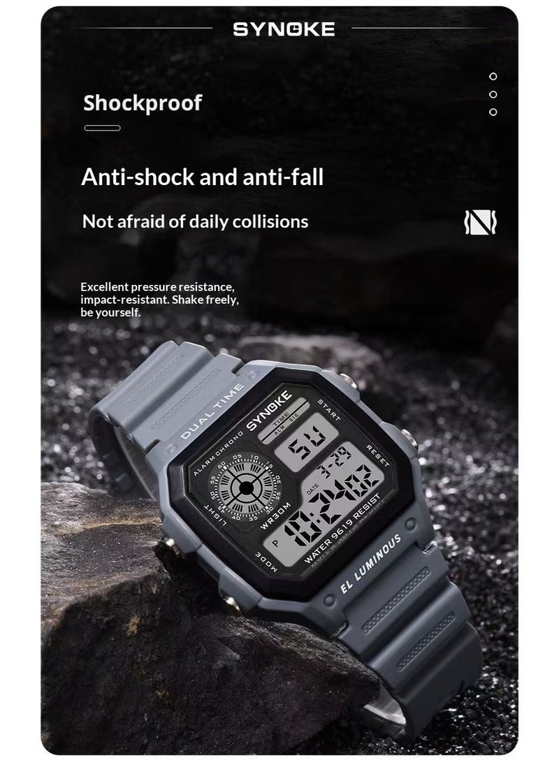 ساينوك ساعة رقمية مربعة للرجال من SYNOKE بإضاءة ليلية ومقاومة للماء بتصميم رياضي كلاسيكي وعصري - Image 5