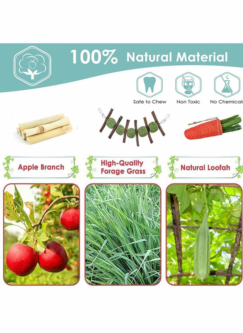 Excefore - Rabbit Chew Toys, Small Animal Chew Treat Set Natural Materials Handmade for Rabbit, Chinchilla, Hamster, Squirrel, Gerbils Etc Small Rodent Pets' Teeth Grinding(14 Pcs) - Image 1