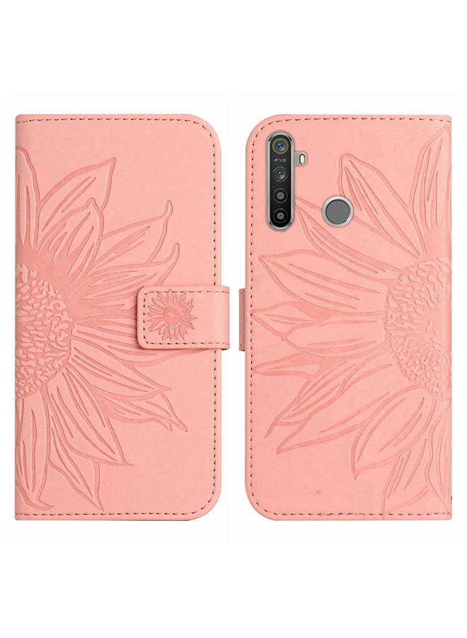 S-TOP Case For Realme 5 Pro Skin Feel Sun Flower Pattern Flip Leather Phone Case with Lanyard - Image 2
