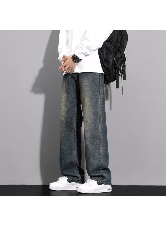 Maybeyond Men's American Style Streetwear Workwear Straight Leg Wide-leg Jeans Ma46 Blue-l - Image 3
