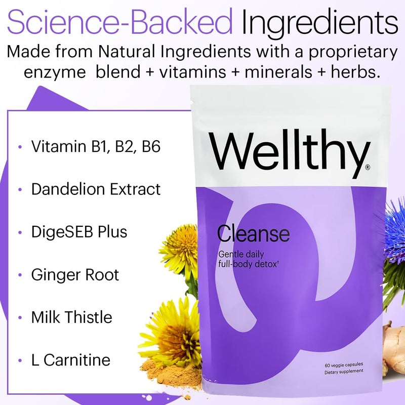 Wellthy Full Body Detox and Immune Support  Advanced Digestive Health Gut Cleanse and Bloating Relief  All Natural Formula with Milk Thistle Dandelion Extract and LCarnitine  30Day Supply - Image 3