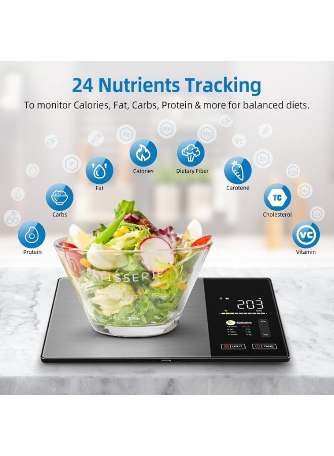 رو سيانل ميزان طعام ذكي بحاسبة سعرات حرارية – ميزان مطبخ إلكتروني للتغذية والرجيم مع تطبيق لتتبع 23 عنصر غذائي، من الفولاذ المقاوم للصدأ - Image 3