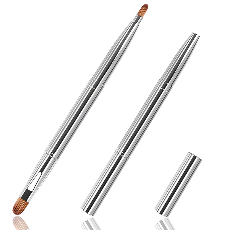 uadbau Silver Dual Ended Retractable Lip Brush â€“ Portable Lip Brush for Lipstick & Lip Gloss, Eyeshadow Applicator, Travel-Friendly Makeup Brush, Includes Lid, Great Gift for Makeup Lovers - Image 1