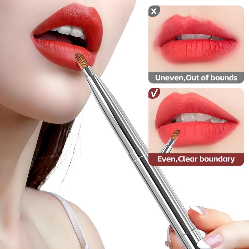 uadbau Silver Dual Ended Retractable Lip Brush â€“ Portable Lip Brush for Lipstick & Lip Gloss, Eyeshadow Applicator, Travel-Friendly Makeup Brush, Includes Lid, Great Gift for Makeup Lovers - Image 4