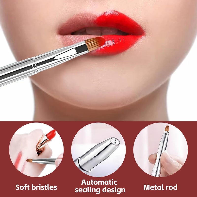 uadbau Silver Dual Ended Retractable Lip Brush â€“ Portable Lip Brush for Lipstick & Lip Gloss, Eyeshadow Applicator, Travel-Friendly Makeup Brush, Includes Lid, Great Gift for Makeup Lovers - Image 3