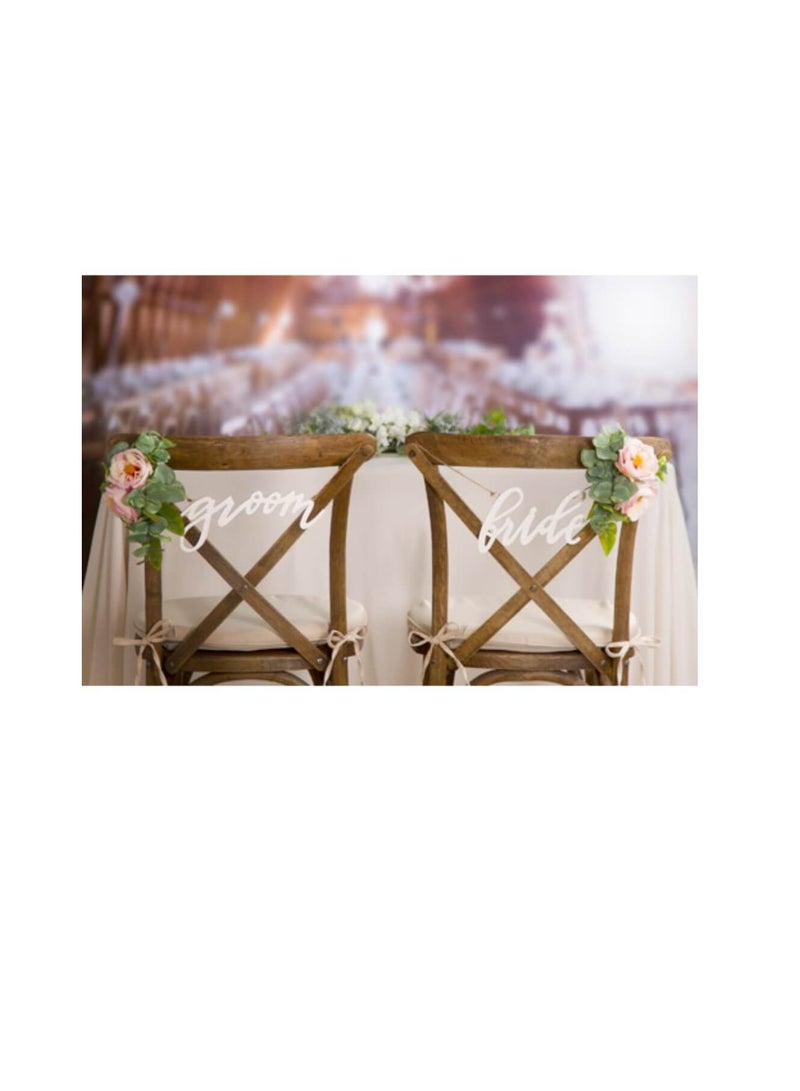 Script Bride & Groom Chair Signs: White MDF - Image 1