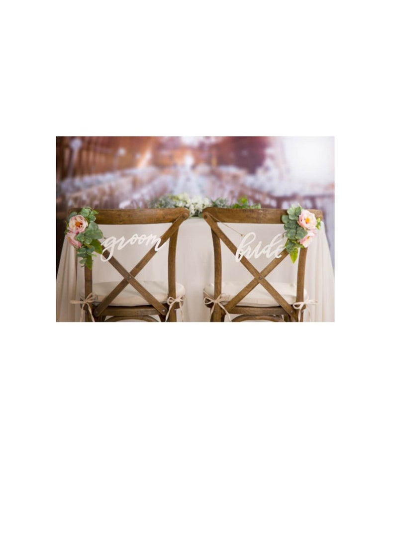 Script Bride & Groom Chair Signs: White MDF - Image 2