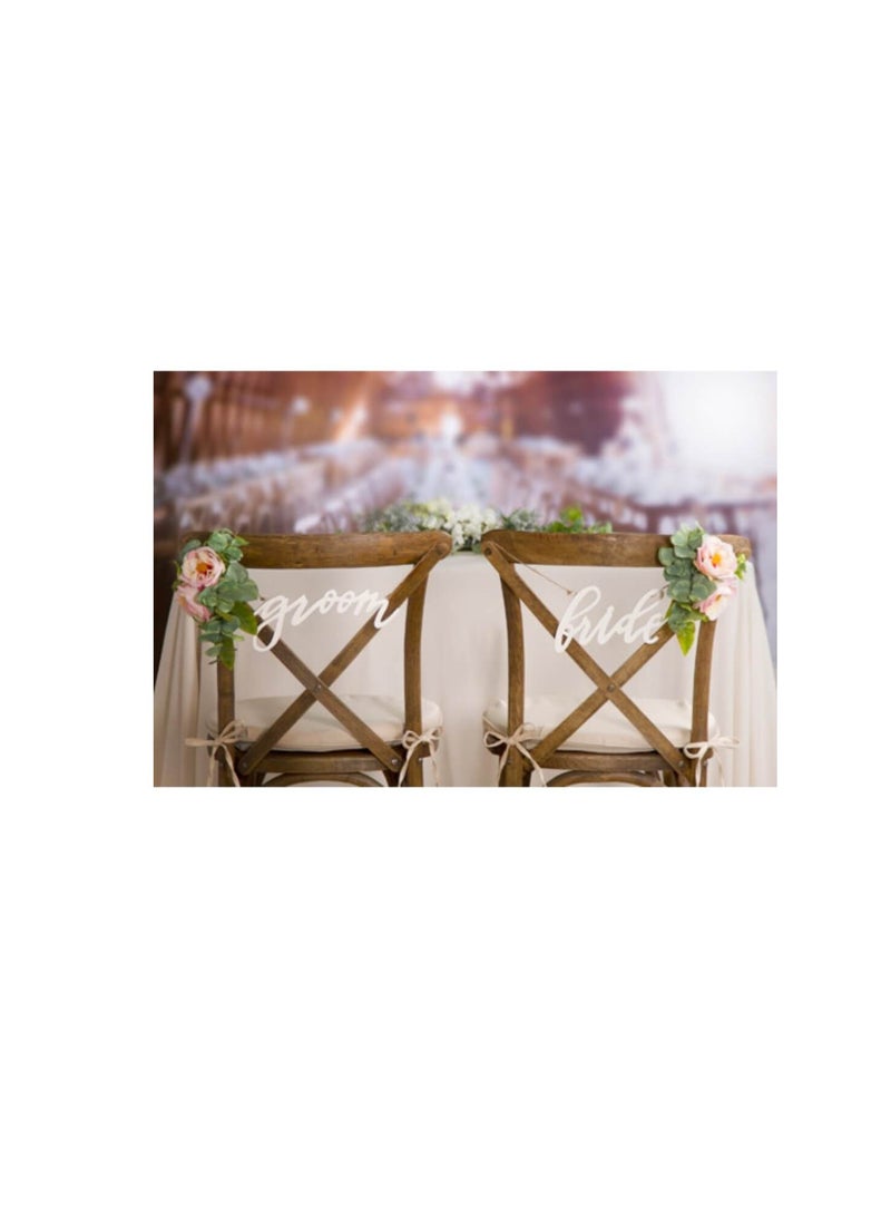 Script Bride & Groom Chair Signs: White MDF - Image 3