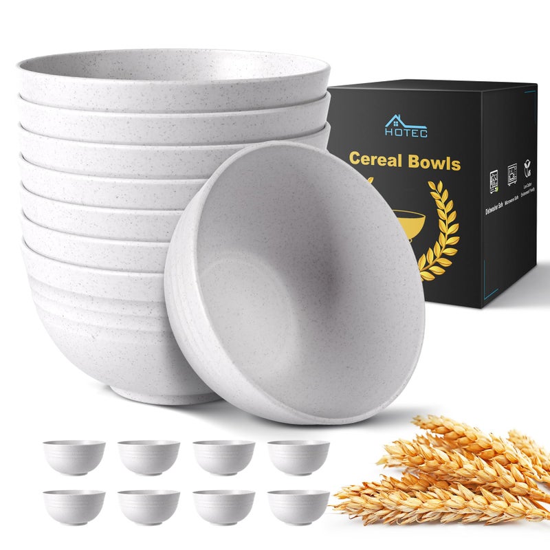 HOTEC Unbreakable Wheat Straw Cereal Bowls - Microwave & Dishwasher Safe Soup and Salad Bowls BPA Free, Set of 8, 26oz, White - Image 1
