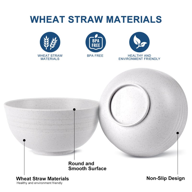 HOTEC Unbreakable Wheat Straw Cereal Bowls - Microwave & Dishwasher Safe Soup and Salad Bowls BPA Free, Set of 8, 26oz, White - Image 3