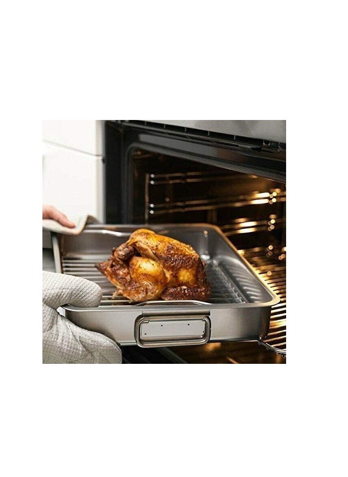 Spaceshoop - Stainless Steel Roasting Pan with Removable Grill Rack, Large Oven Tray with Handles (40 * 30cm) - Image 1