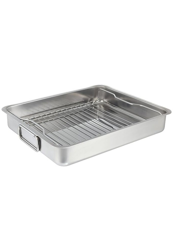 Spaceshoop - Stainless Steel Roasting Pan with Removable Grill Rack, Large Oven Tray with Handles (40 * 30cm) - Image 1