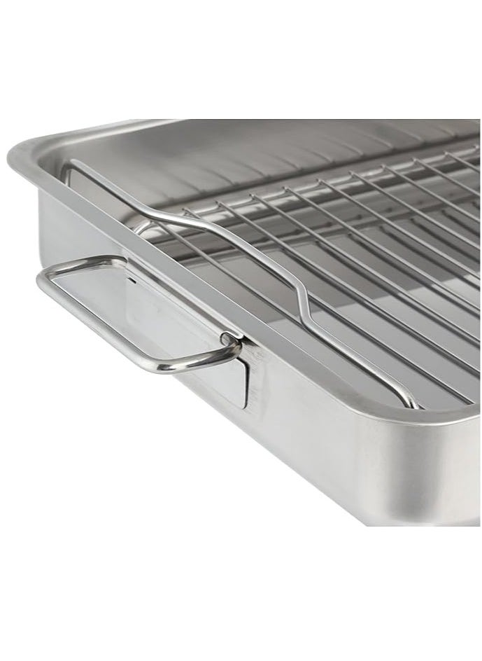 Spaceshoop - Stainless Steel Roasting Pan with Removable Grill Rack, Large Oven Tray with Handles (40 * 30cm) - Image 1