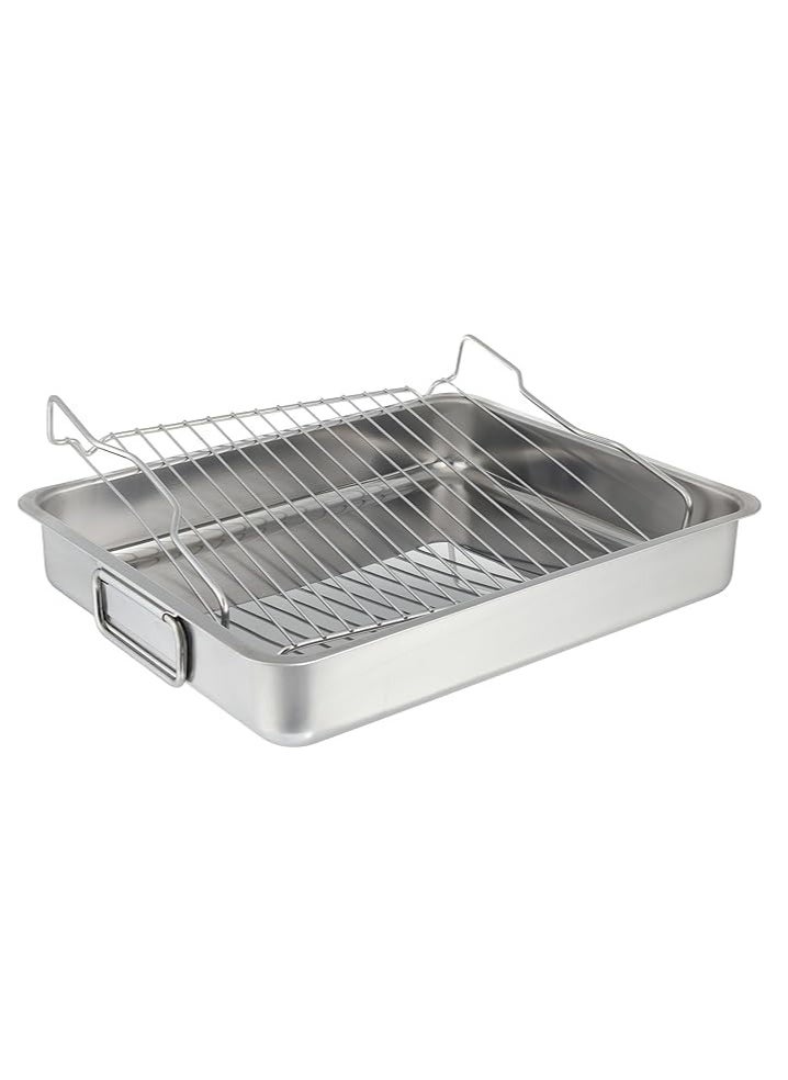 Spaceshoop - Stainless Steel Roasting Pan with Removable Grill Rack, Large Oven Tray with Handles (40 * 30cm) - Image 1